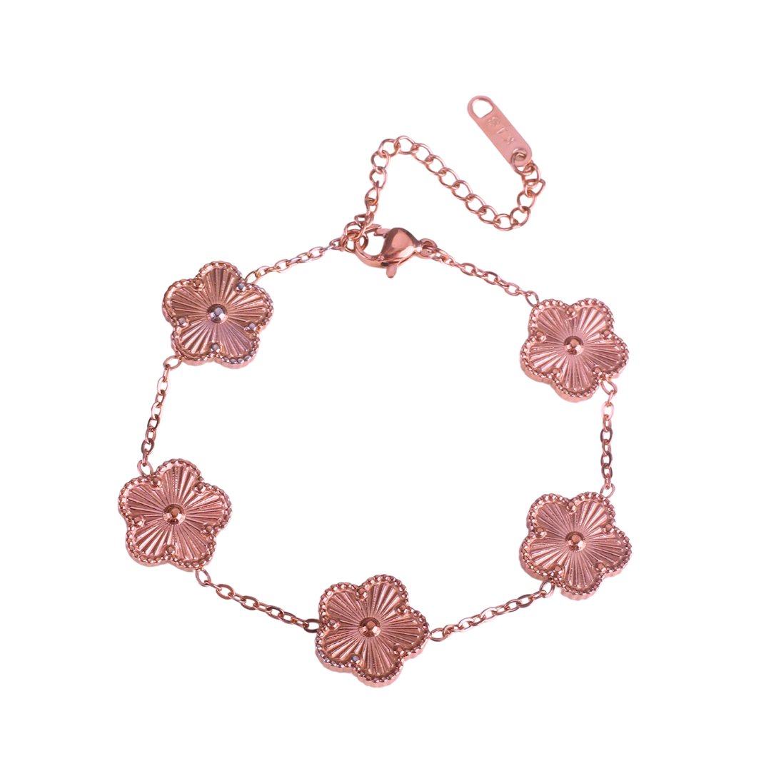 Classic Adjustable Stainless Steel Laser-Cut Five Leaf Flower Petal Clover Bracelet