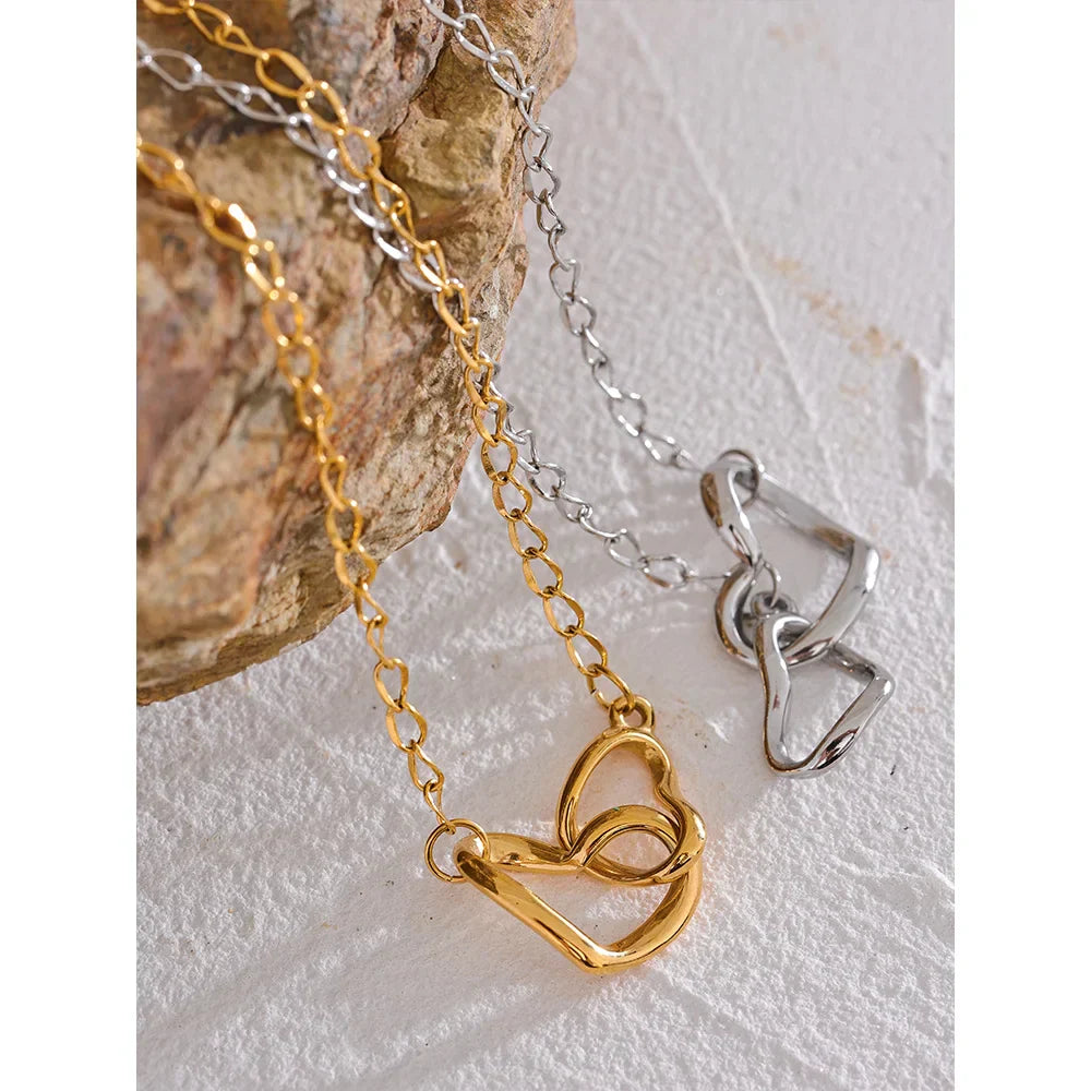 Double Heart 14K Gold Necklace