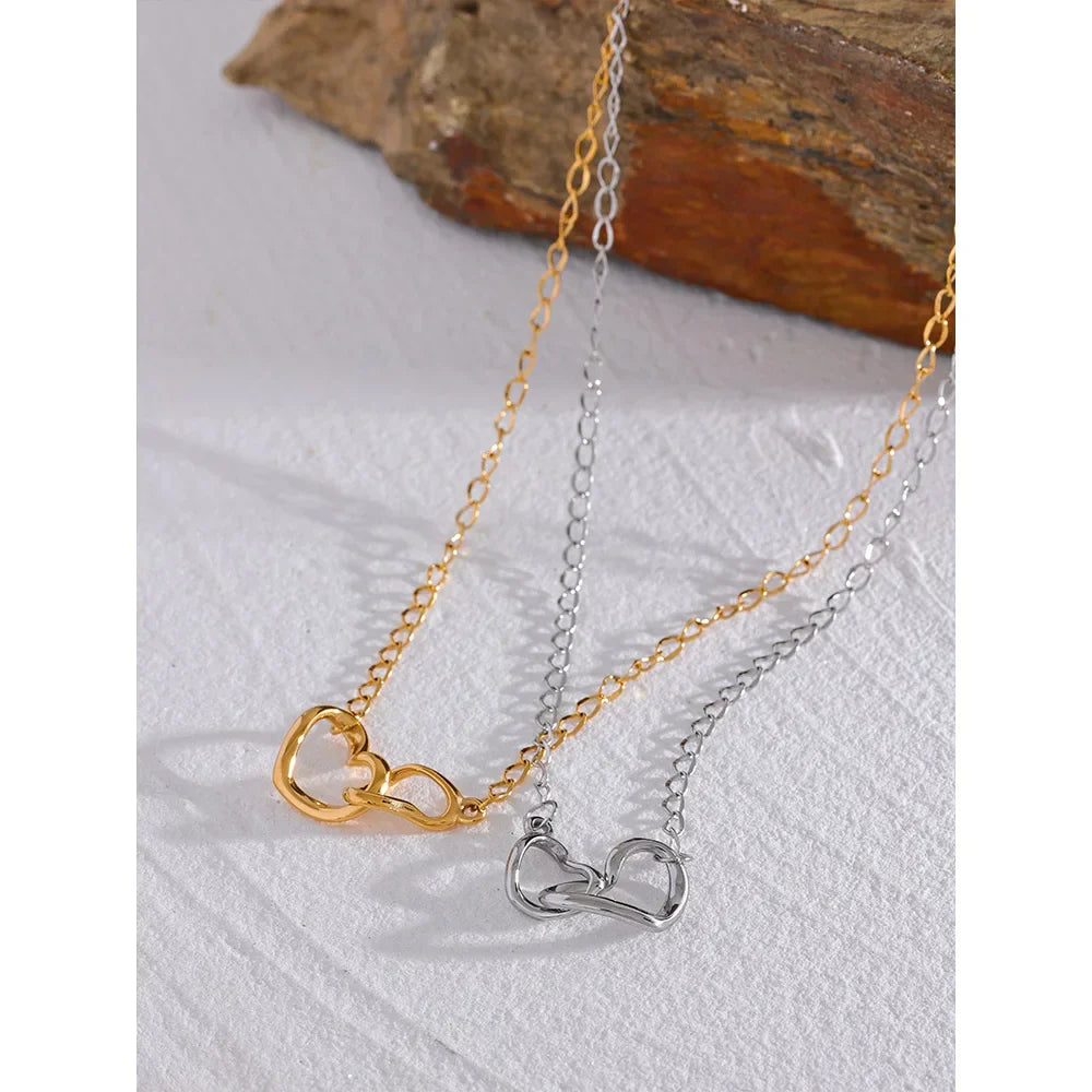 Double Heart 14K Gold Necklace
