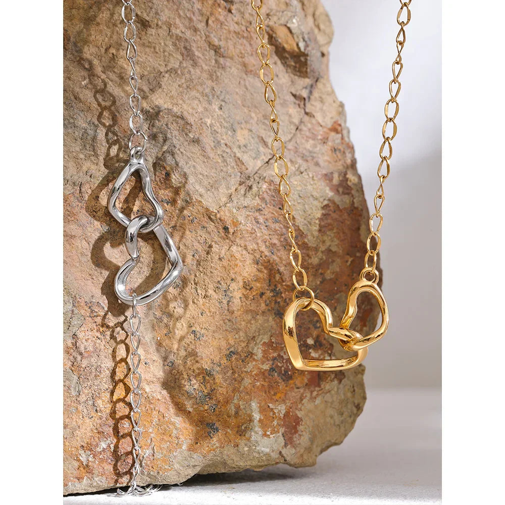 Double Heart 14K Gold Necklace