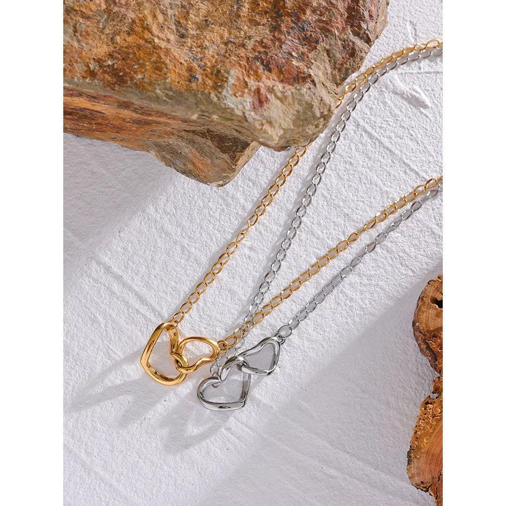 Double Heart 14K Gold Necklace