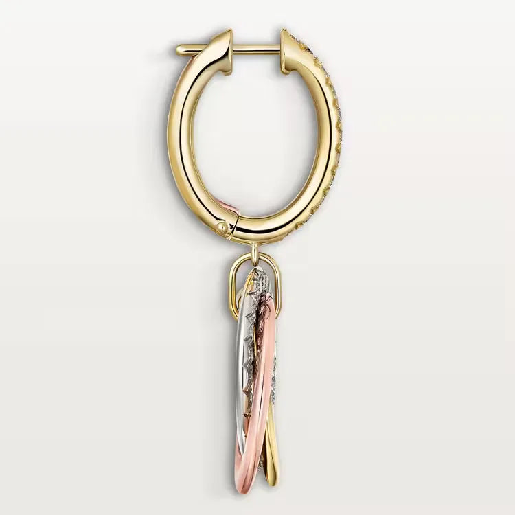 Baguette & Round-Cut Cluster Earrings in Rose/White/Yellow Gold with Diamond