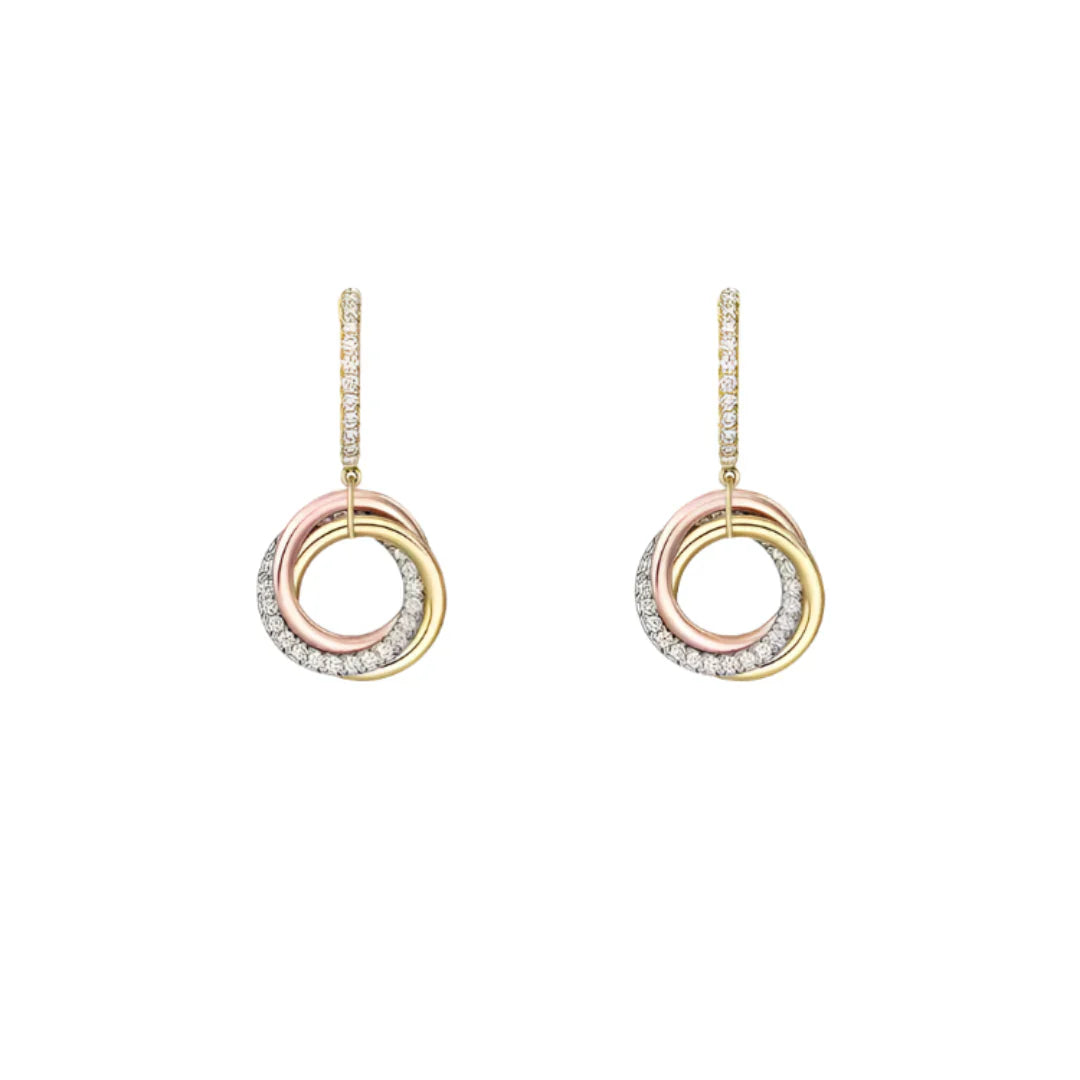 Baguette & Round-Cut Cluster Earrings in Rose/White/Yellow Gold with Diamond