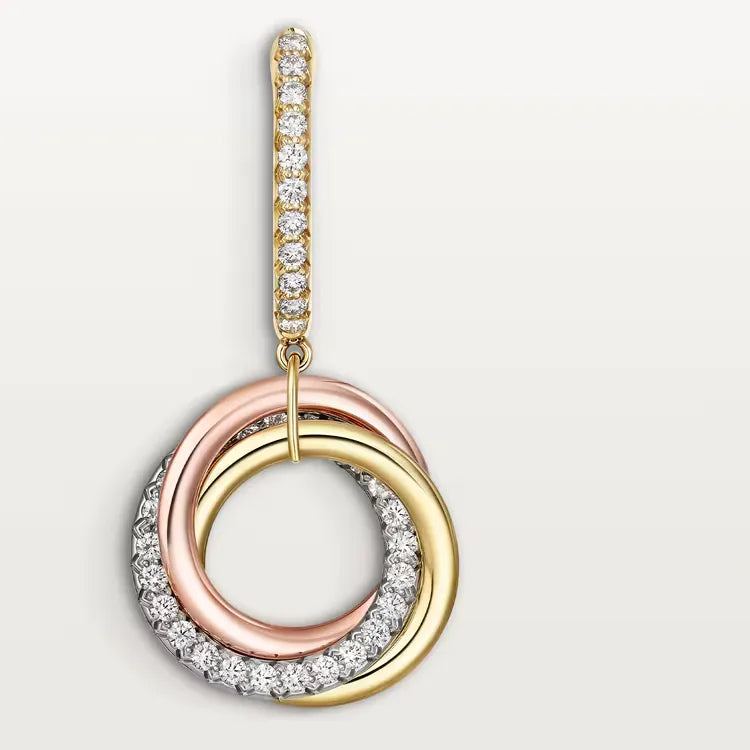 Baguette & Round-Cut Cluster Earrings in Rose/White/Yellow Gold with Diamond