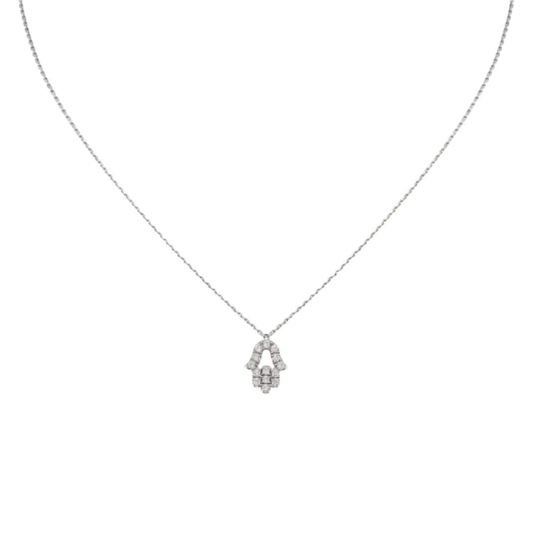 White Gold Hamsa Hand Pendant Necklace With Diamonds
