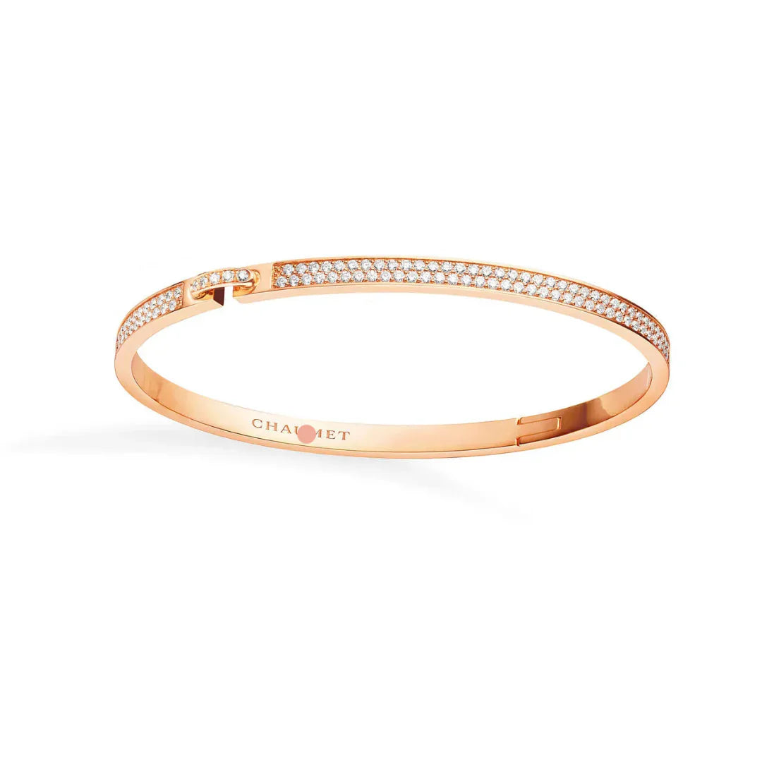 Pave Slim Bangle Bracelet Rose Gold Full Diamonds