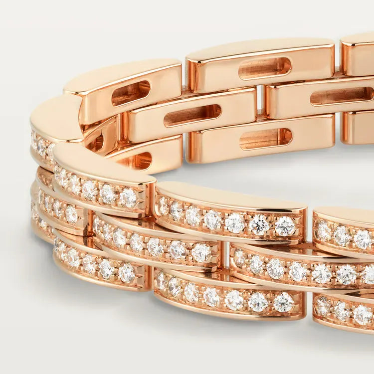 Bracelet Rose Gold Vermeil Triple Row Diamond Style