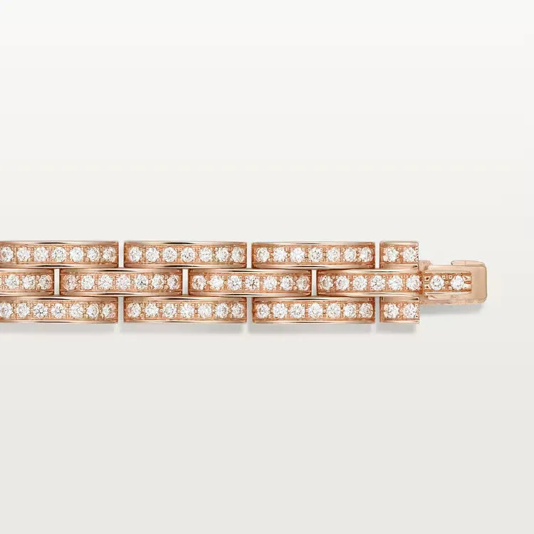 Bracelet Rose Gold Vermeil Triple Row Diamond Style