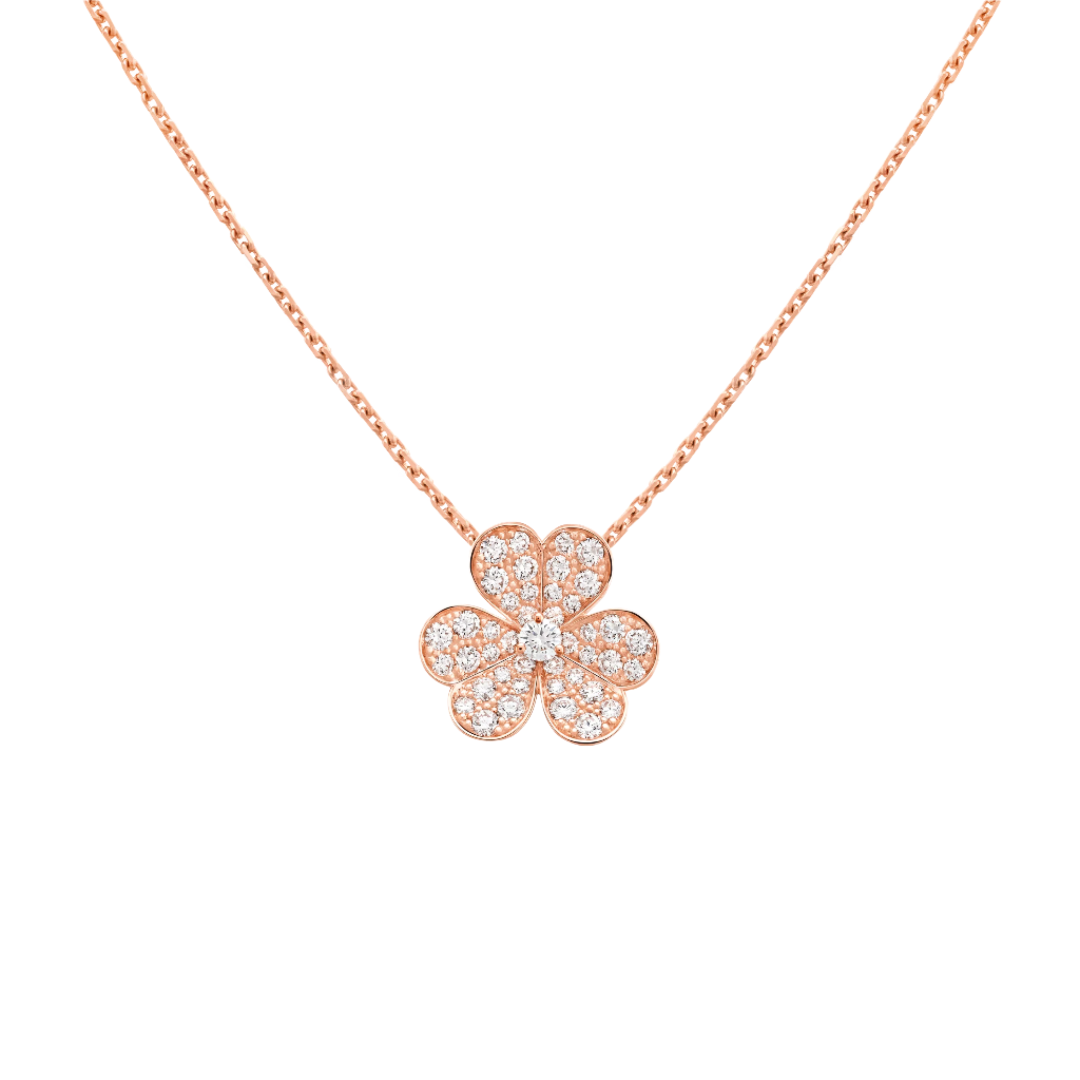Rose Gold Floral Pendant Necklace With Diamonds