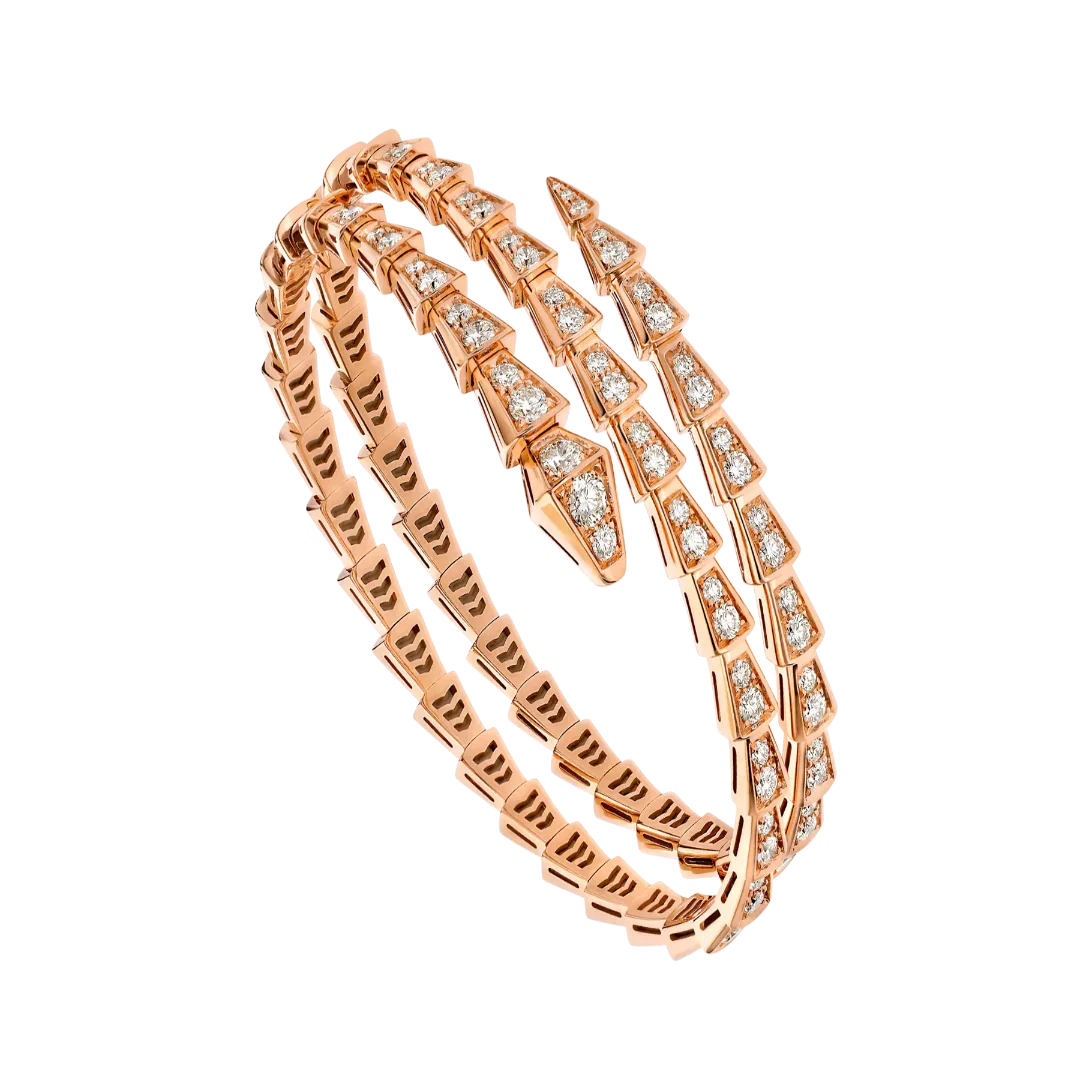 Coil Serpent Bracelet Rose Gold Vermeil Full Diamond Pave