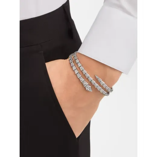 Coil Serpent Bracelet White Gold Vermeil Full Diamond Pave