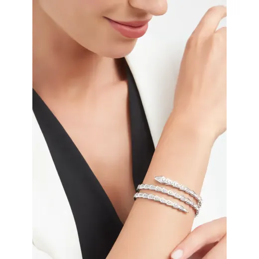 Coil Serpent Bracelet White Gold Vermeil Full Diamond Pave