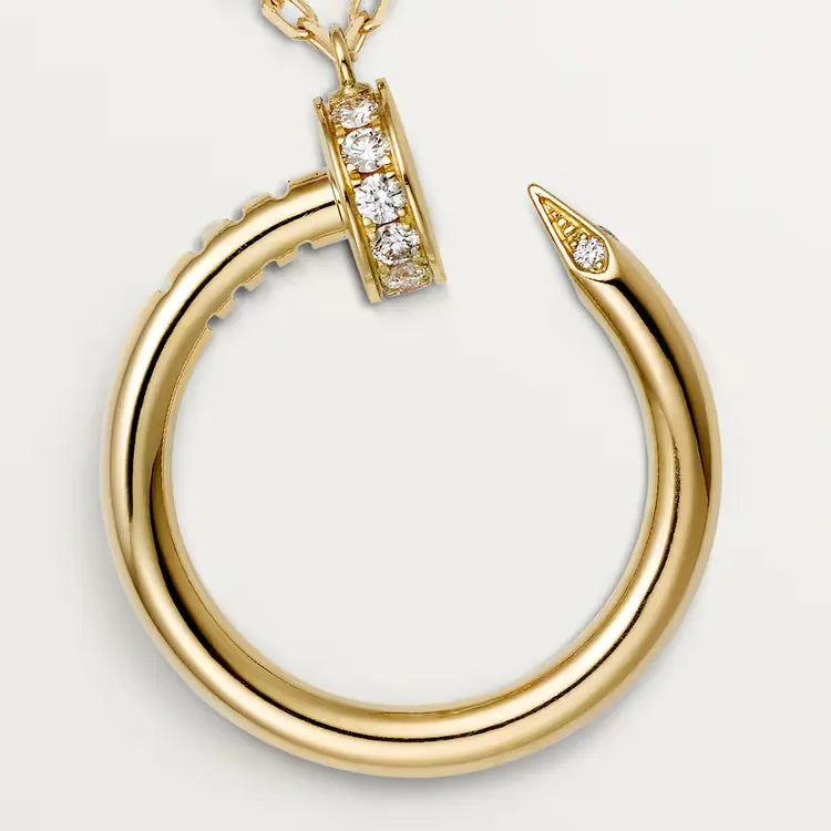 Gold Nail Circle Pendant Necklace with Diamonds
