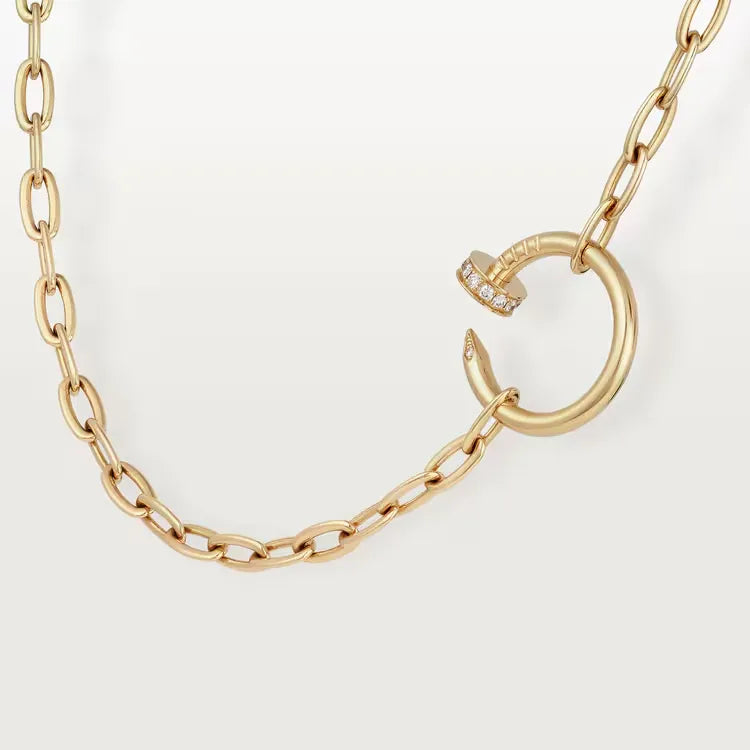 Gold Chain Necklace With Nail Circle Pendant