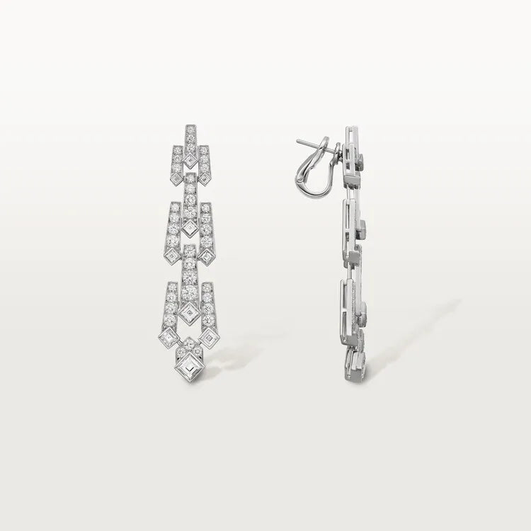Diamond Cascade Earrings White Gold Vermeil With Simulated Diamonds