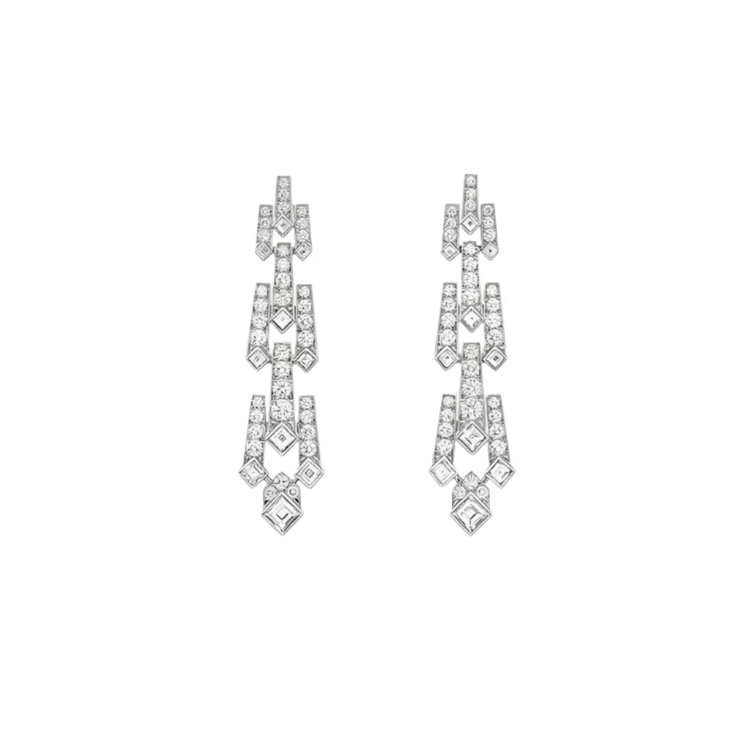Diamond Cascade Earrings White Gold Vermeil With Simulated Diamonds