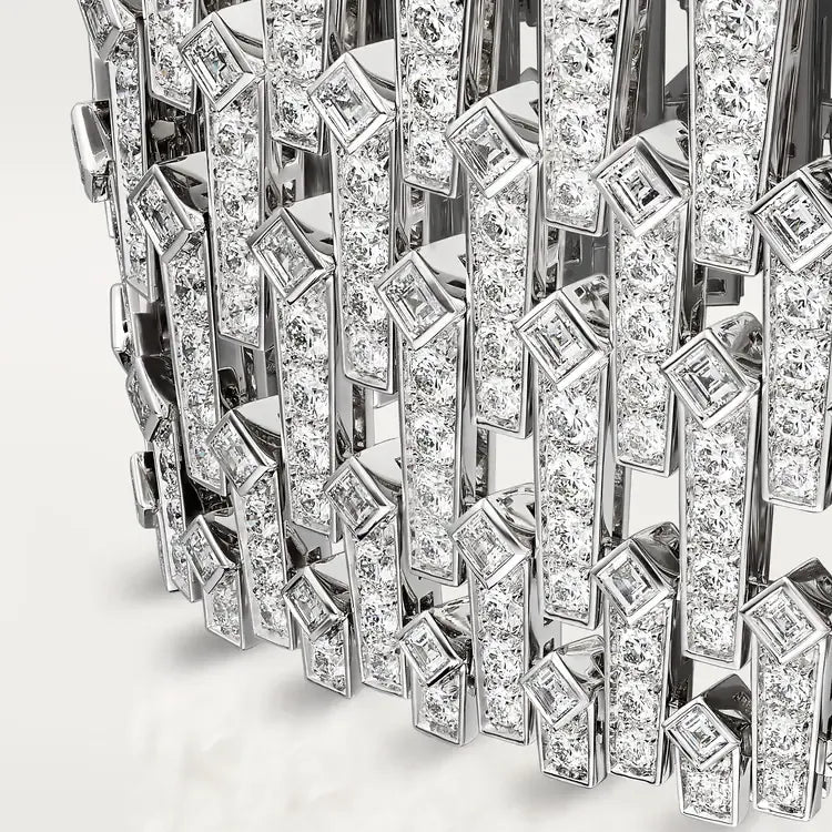 Diamond Cuff Bracelet White Gold Vermeil Multi-Cut Luxury Design