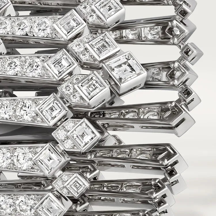 Diamond Cuff Bracelet White Gold Vermeil Multi-Cut Luxury Design