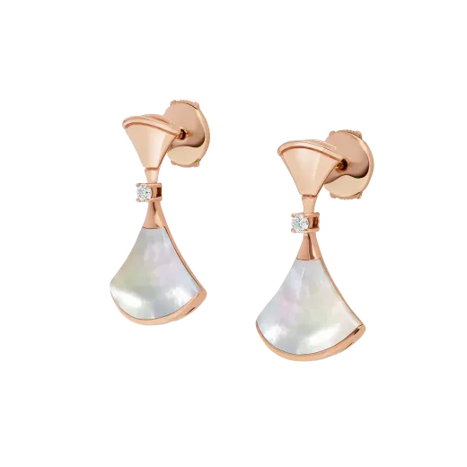 Divas’ Dream Earrings Rose Gold Vermeil With Mother Of Pearl And Moissanite