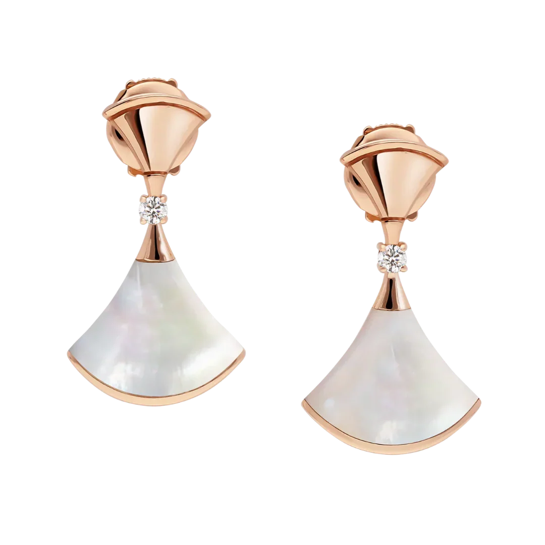 Divas’ Dream Earrings Rose Gold Vermeil With Mother Of Pearl And Moissanite