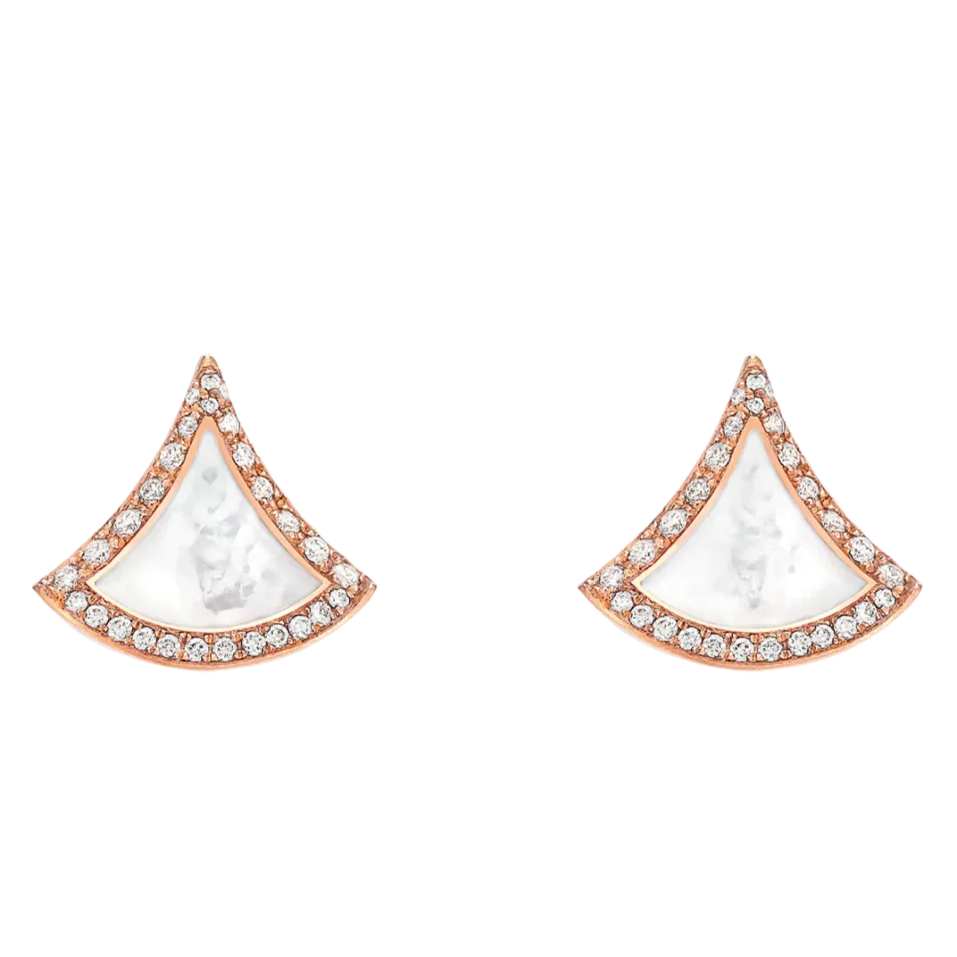 Divas’ Dream Fan-Shaped Earrings with Diamonds & Mother-of-Pearl