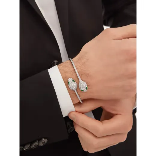 Double Serpent Bangle White Gold