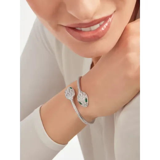 Double Serpent Bangle White Gold