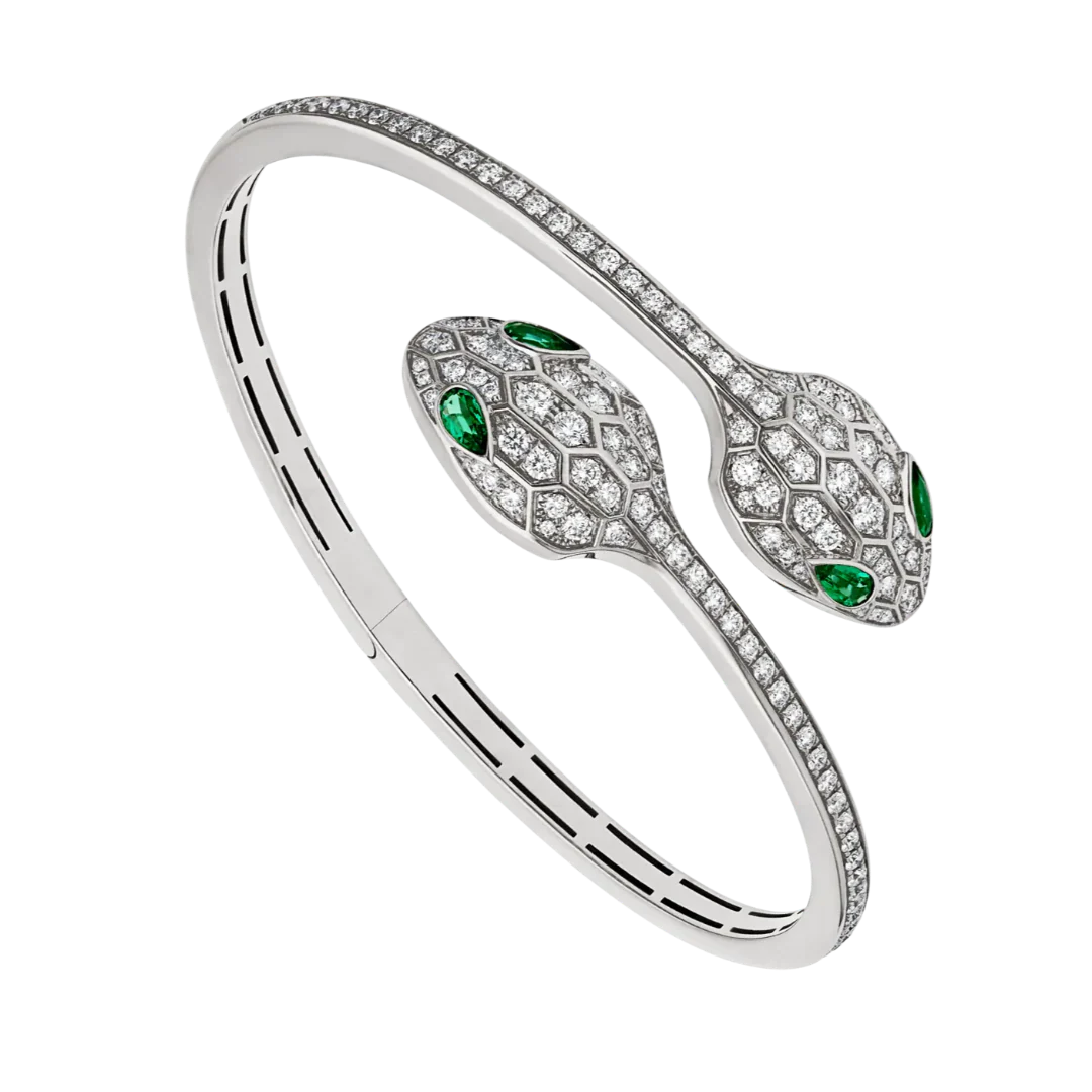 Double Serpent Bangle White Gold