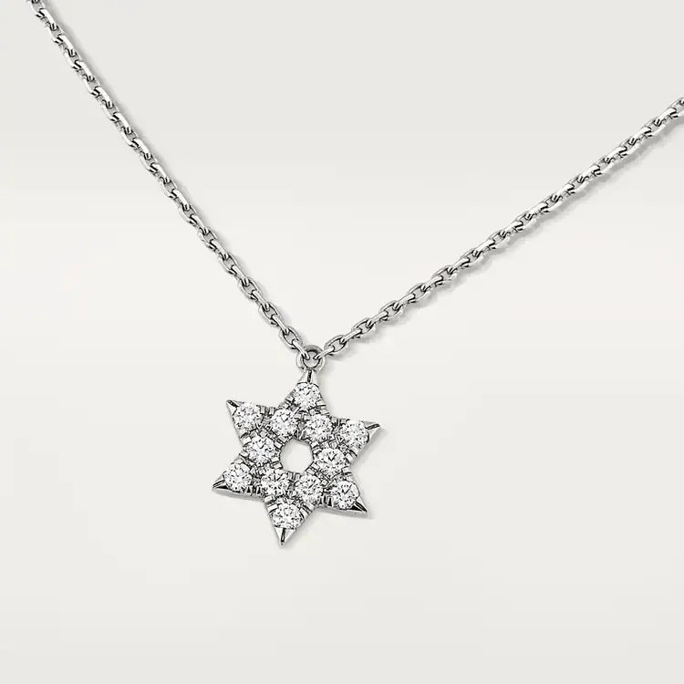 White Gold Star Of David Pendant Necklace With Diamonds