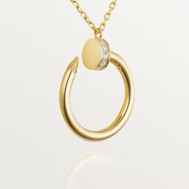 Gold Nail Circle Pendant Necklace with Diamonds