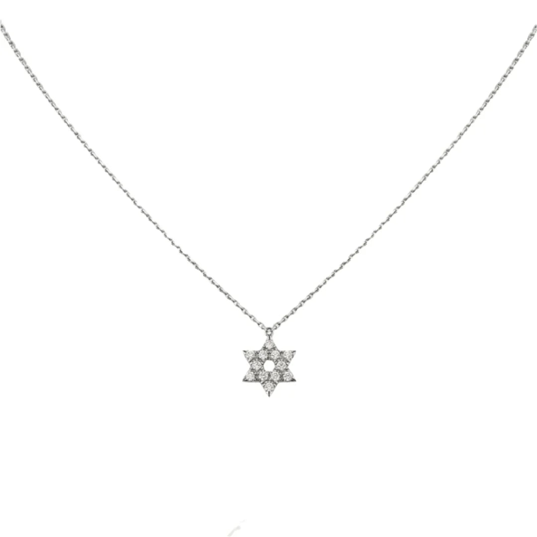 White Gold Star Of David Pendant Necklace With Diamonds