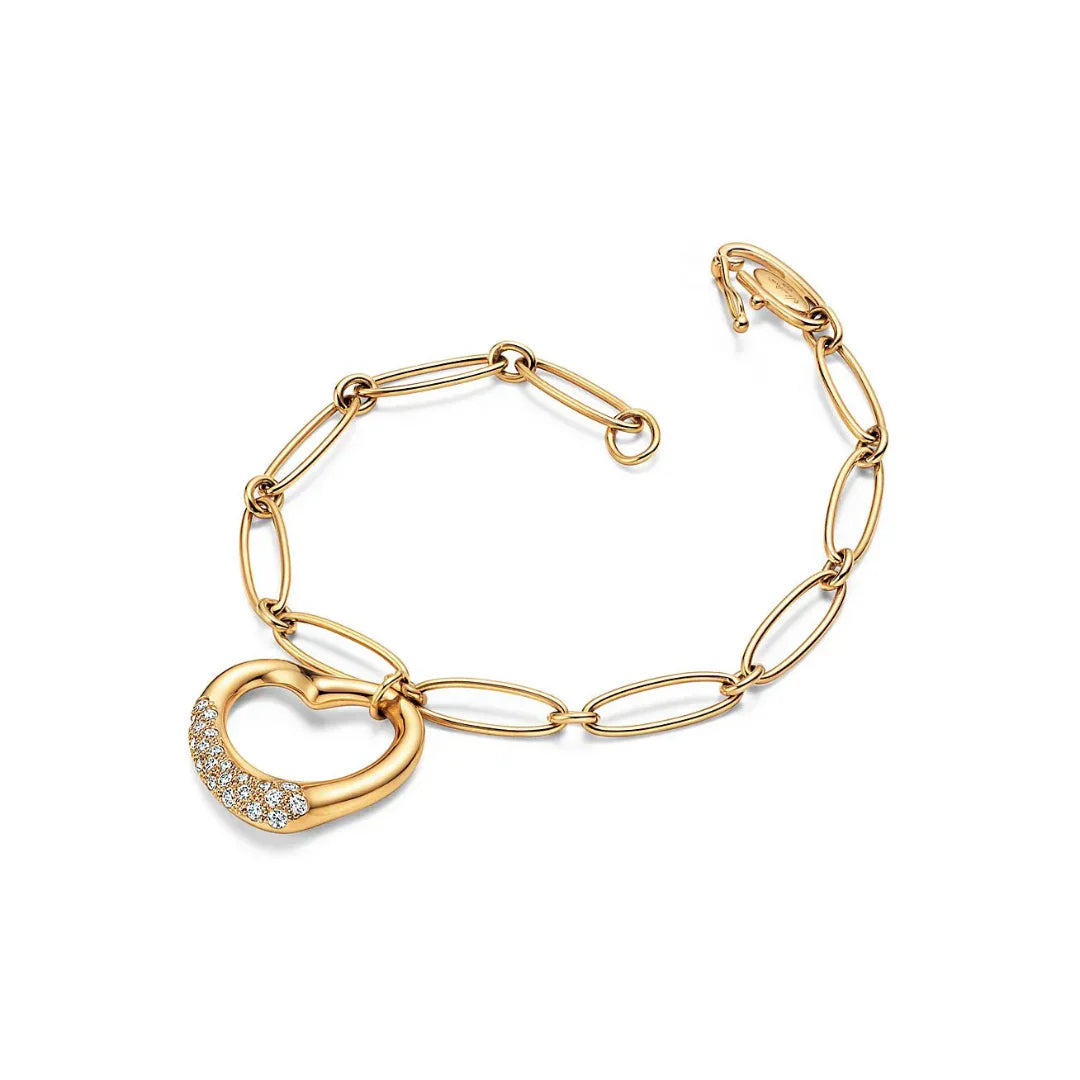 Open Heart Bracelet in Yellow Gold with Diamonds