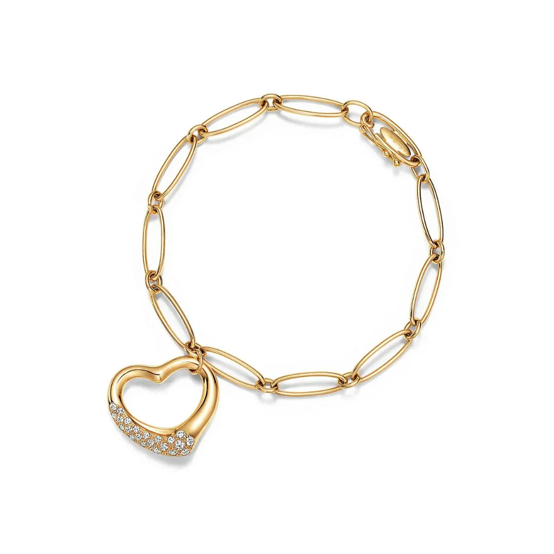 Open Heart Bracelet in Yellow Gold with Diamonds