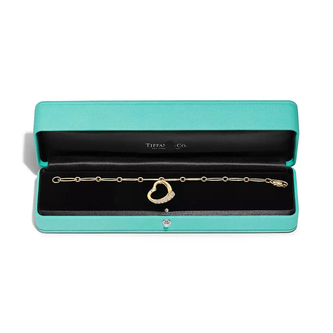 Open Heart Bracelet in Yellow Gold with Diamonds