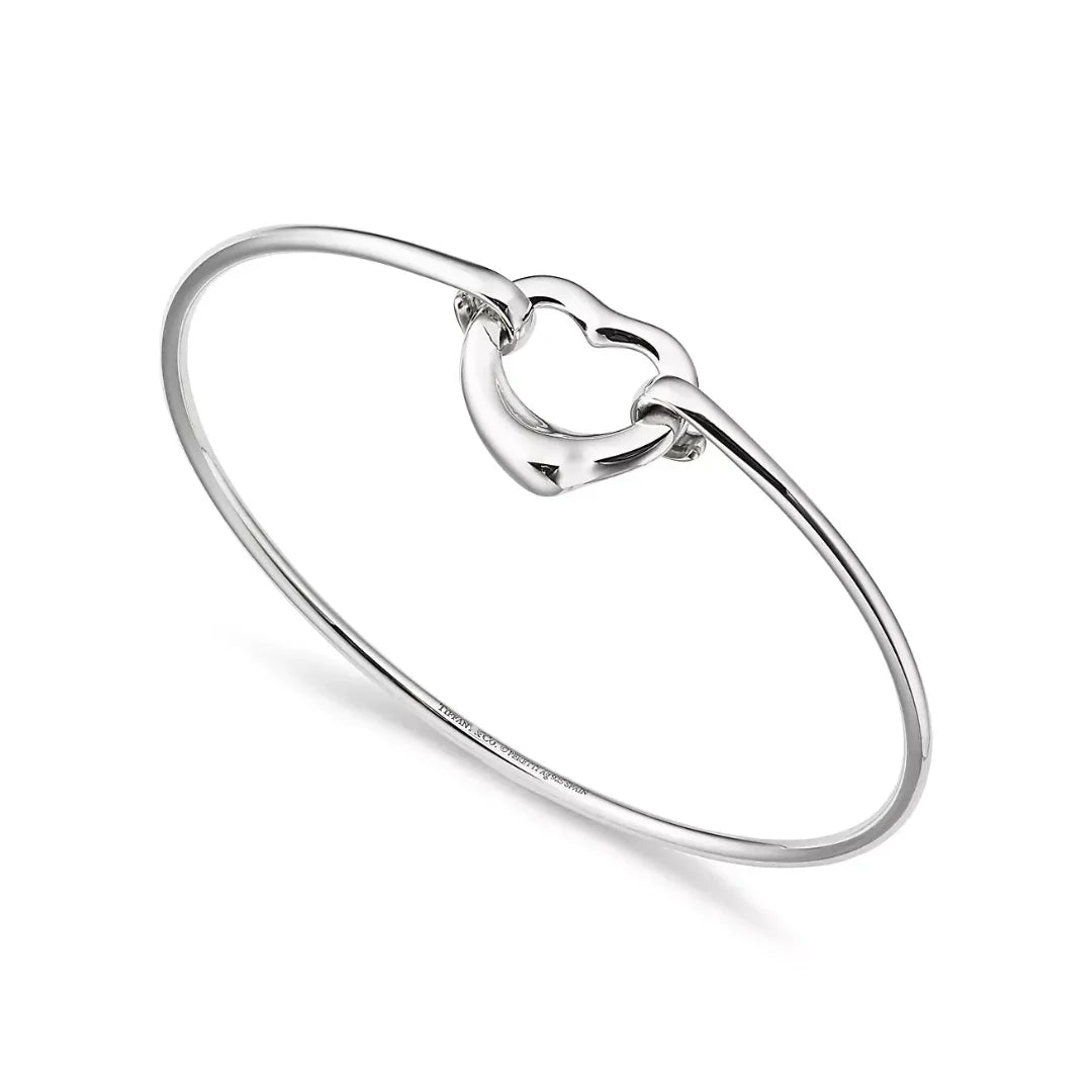 Open Heart Bangle in White Gold