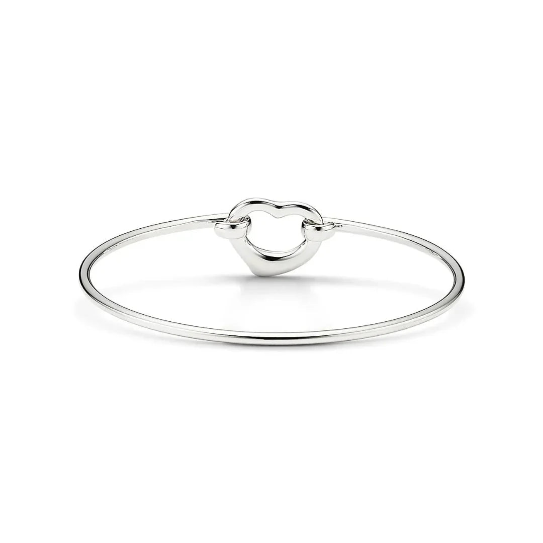 Open Heart Bangle in White Gold