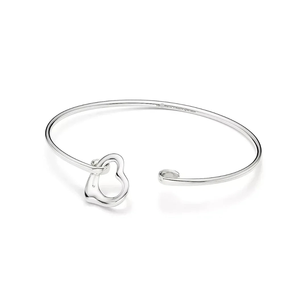 Open Heart Bangle in White Gold