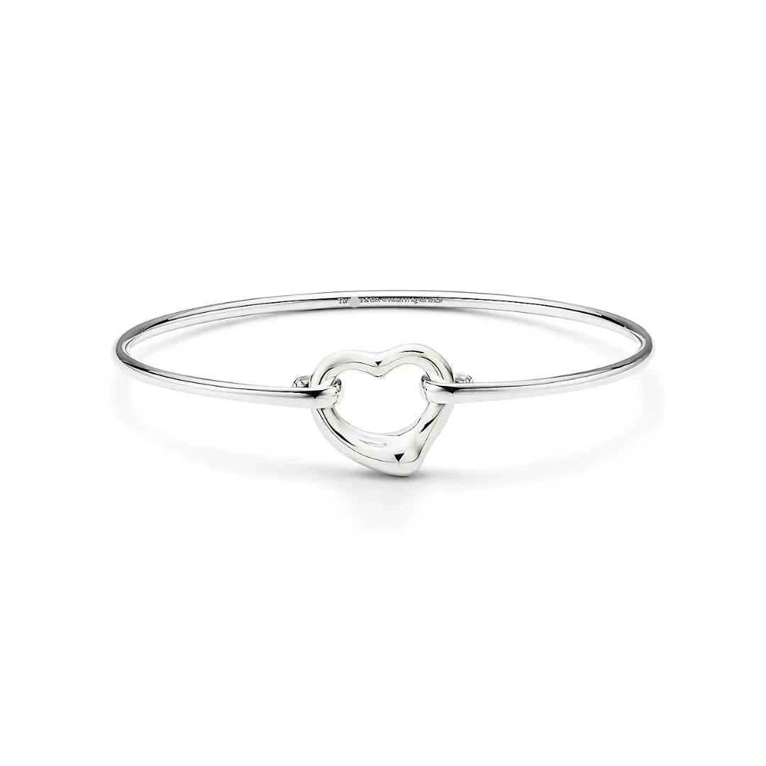 Open Heart Bangle in White Gold