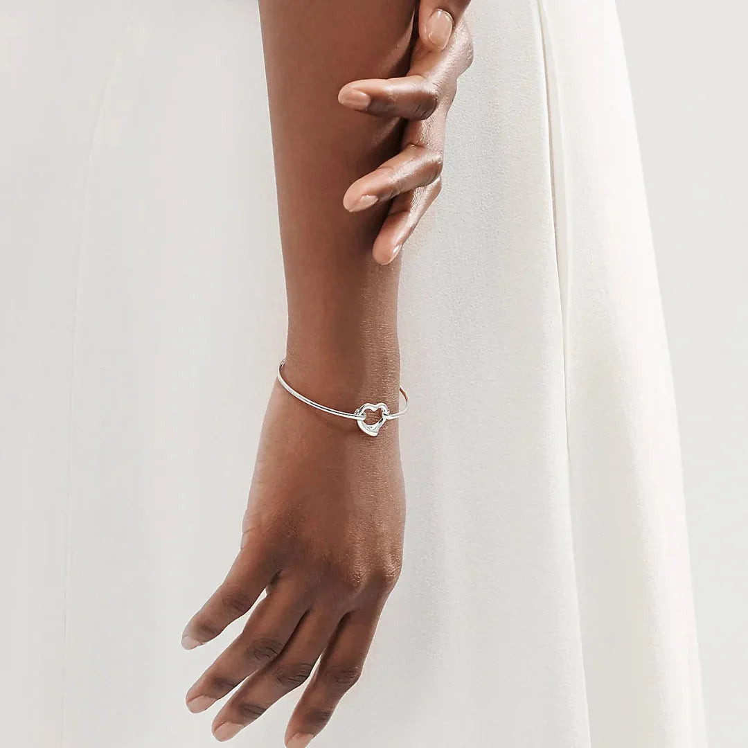 Open Heart Bangle in White Gold
