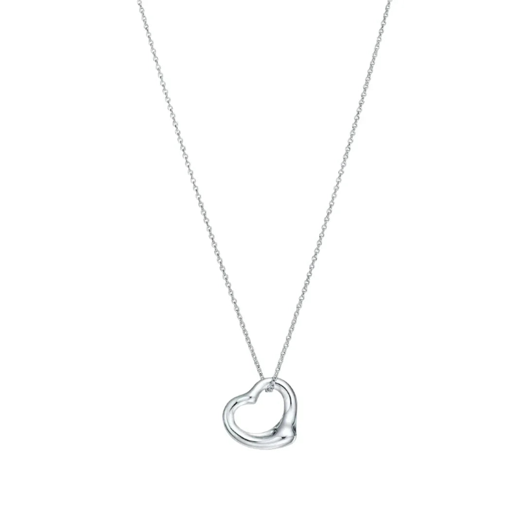 Open Heart Pendant Necklace White Gold