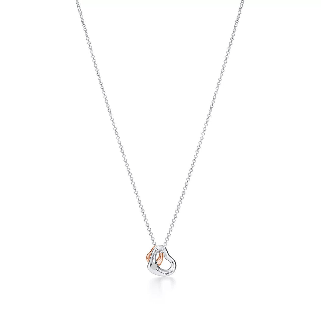Elsa Peretti Open Heart Pendant White and Yellow Gold