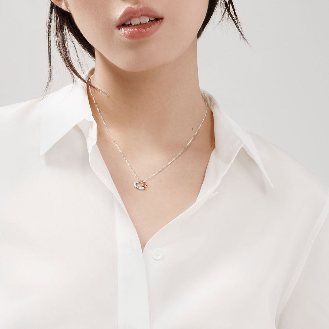 Elsa Peretti Open Heart Pendant White and Yellow Gold