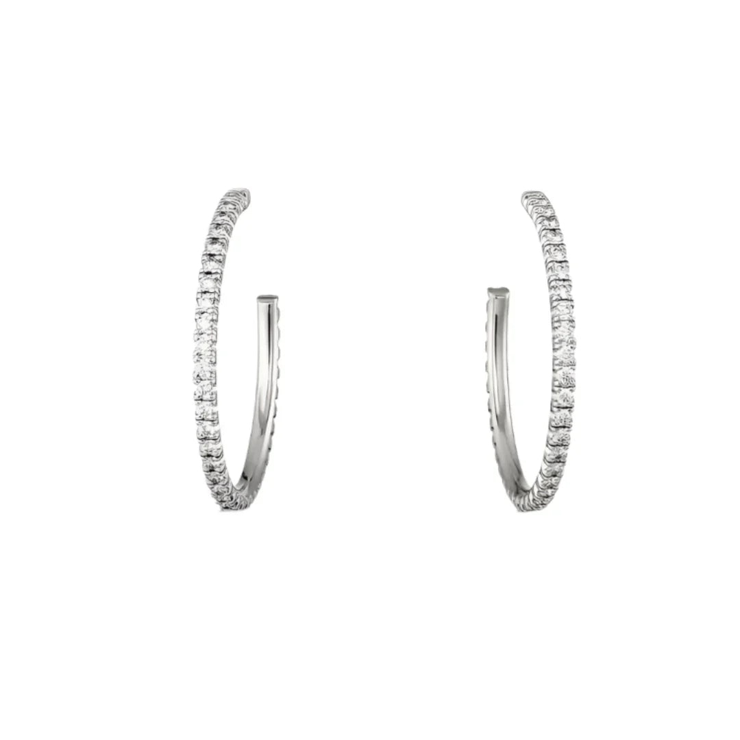 Etincelle Hoop Earrings Medium Pave White Gold Vermeil Design