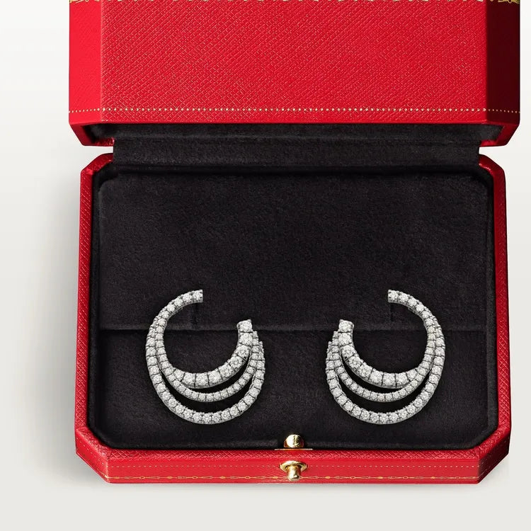 Etincelle Triple Row Hoop Earrings White Gold Vermeil With Diamonds