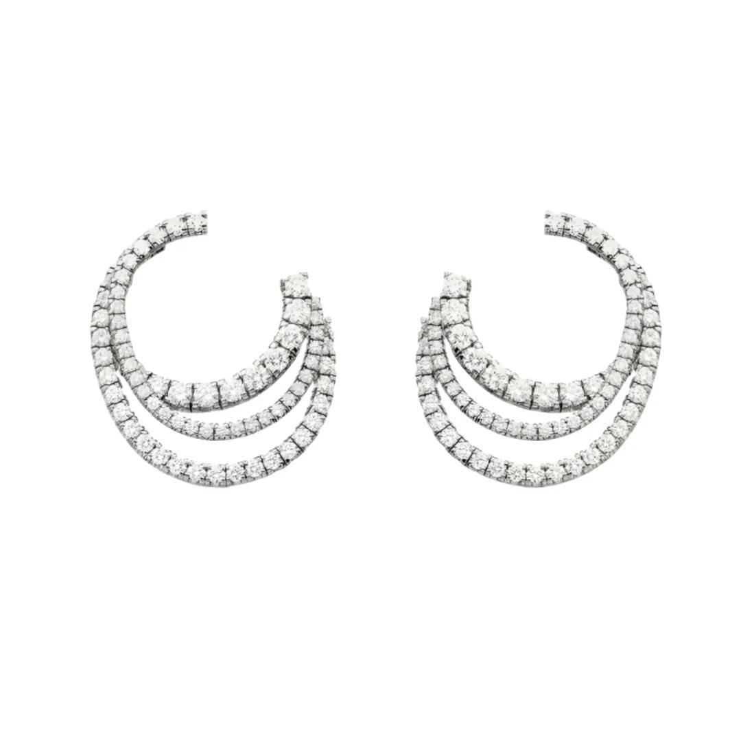 Etincelle Triple Row Hoop Earrings White Gold Vermeil With Diamonds