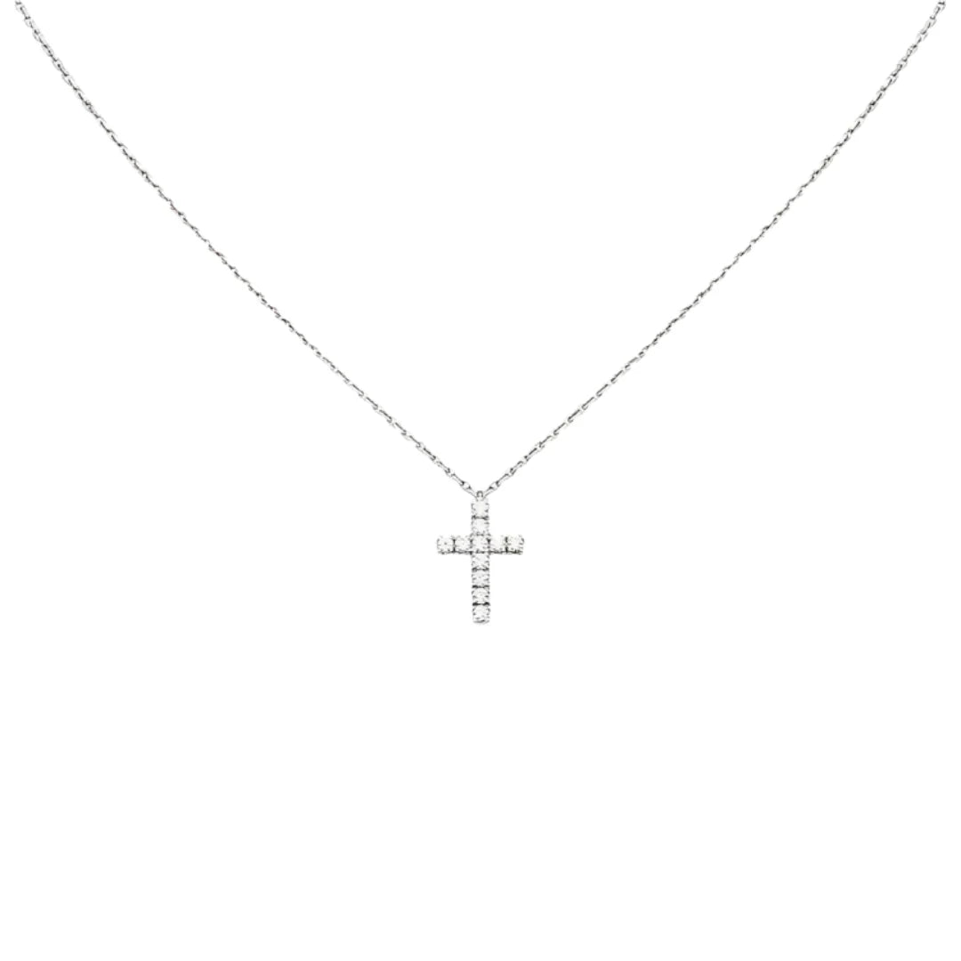 Silver Cross Pendant Necklace With Stones