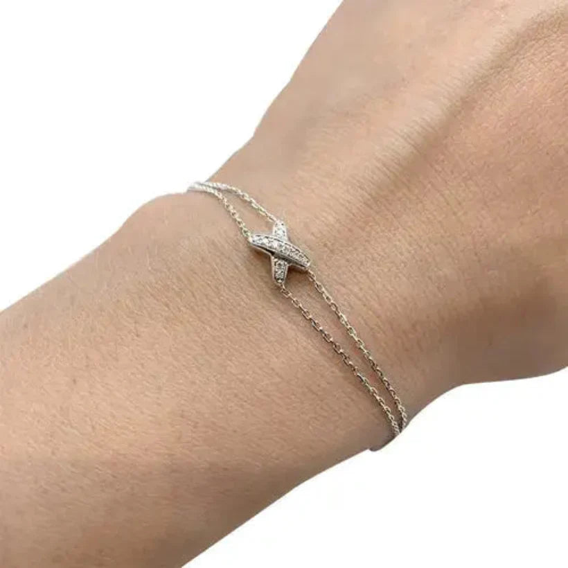 Pave X Charm Bracelet White Gold with Diamonds