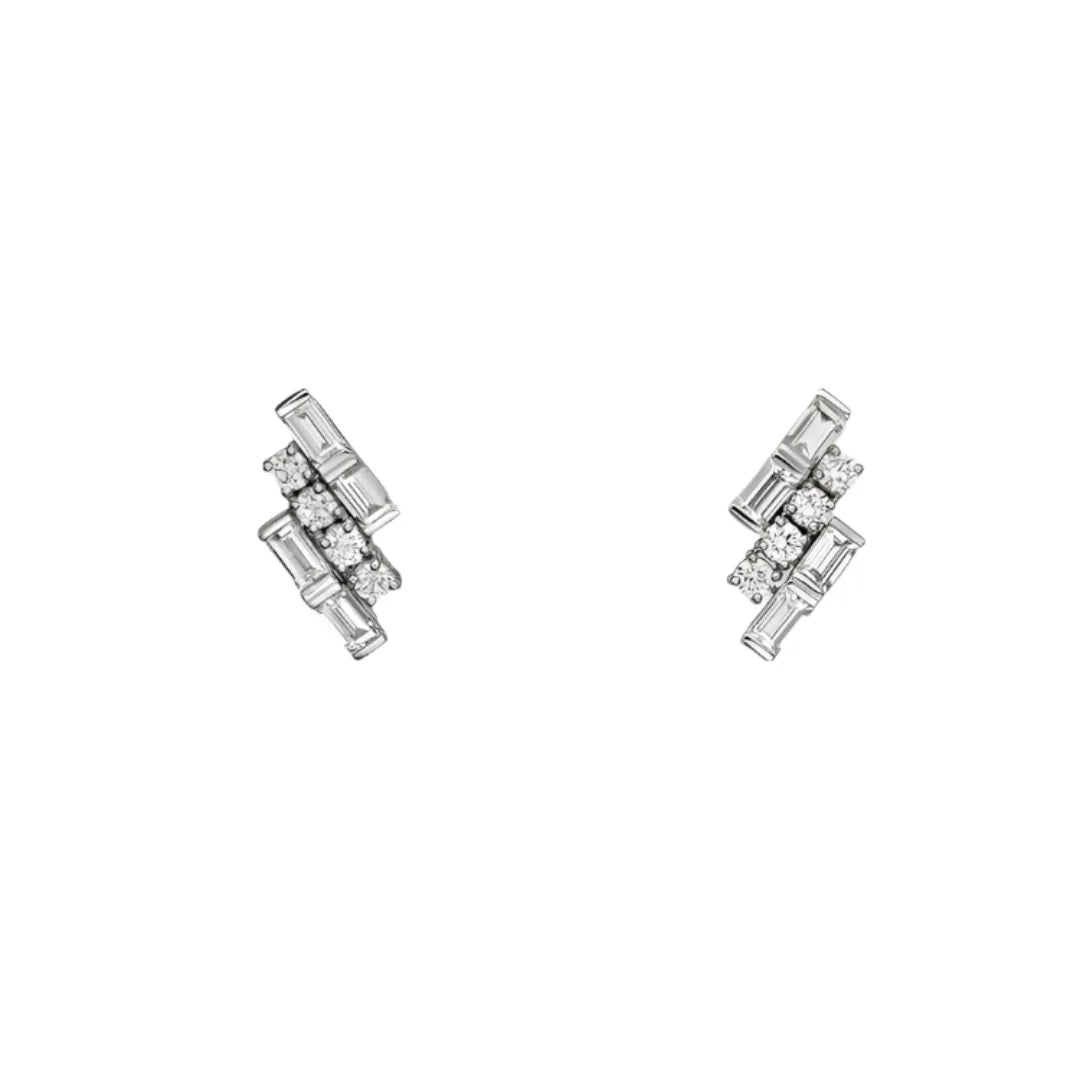 Geometric Cluster Earrings in White Gold Vermeil