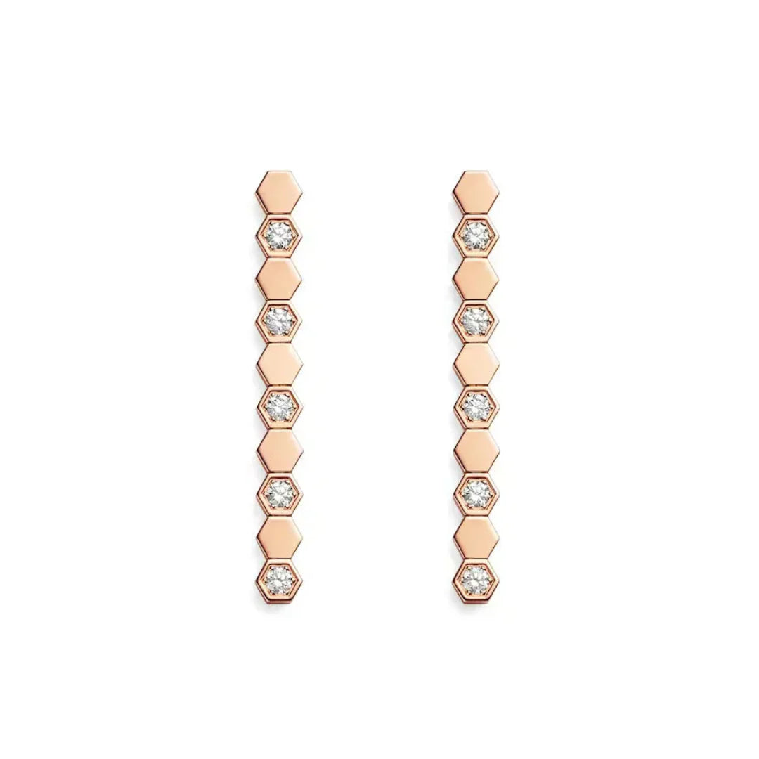 Hexagon Drop Earrings in Rose Gold Vermeil with Diamonds