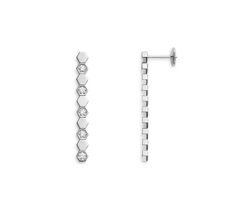 Hexagon Drop Earrings in White Gold Vermeil with Diamonds